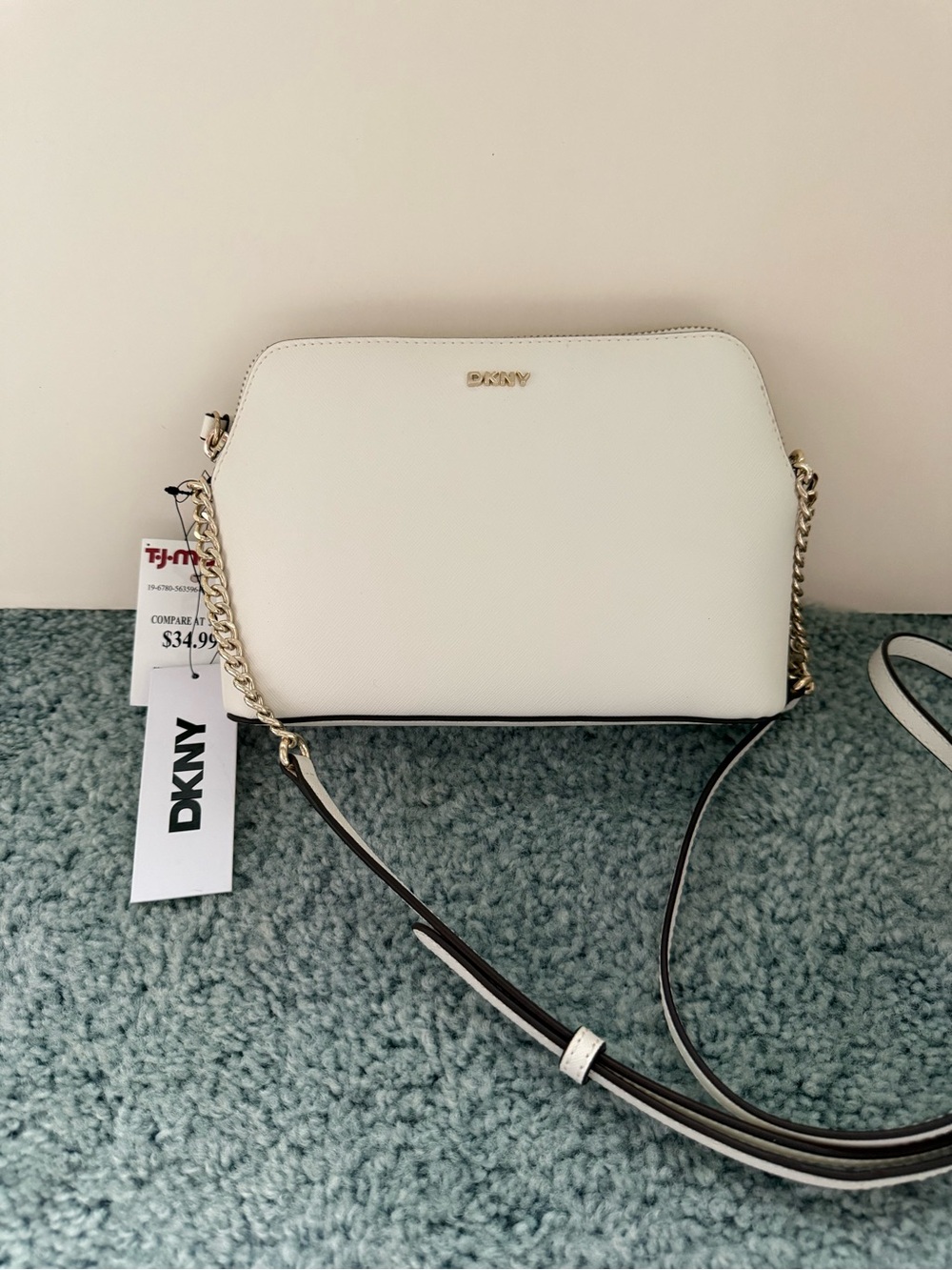 DKNY Cream Crossbody Bag with Gold Chain Strap